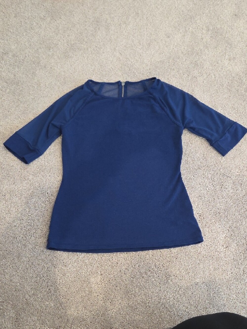 Express Women's Navy Blue Crewneck Top - Classic Short Sleeve